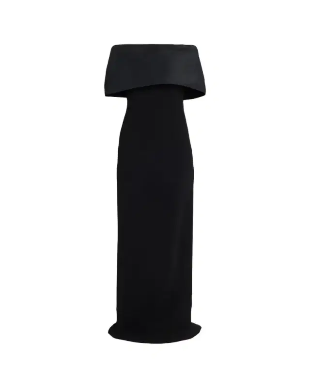 Rickie Freeman for Teri Jon Off-Shoulder Draped Crepe Column Gown