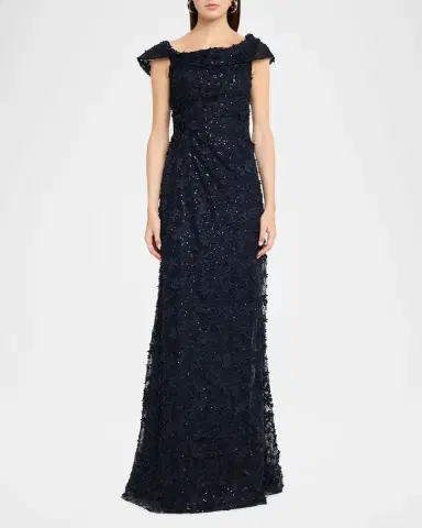 Rickie Freeman for Teri Jon Asymmetric Sequin Lace Gown | Thumbnail 2