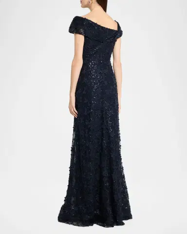 Rickie Freeman for Teri Jon Asymmetric Sequin Lace Gown | Thumbnail 3