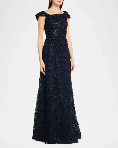 Rickie Freeman for Teri Jon Asymmetric Sequin Lace Gown | Thumbnail 4