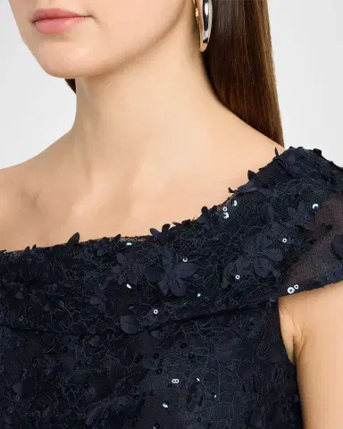 Rickie Freeman for Teri Jon Asymmetric Sequin Lace Gown | Thumbnail 5