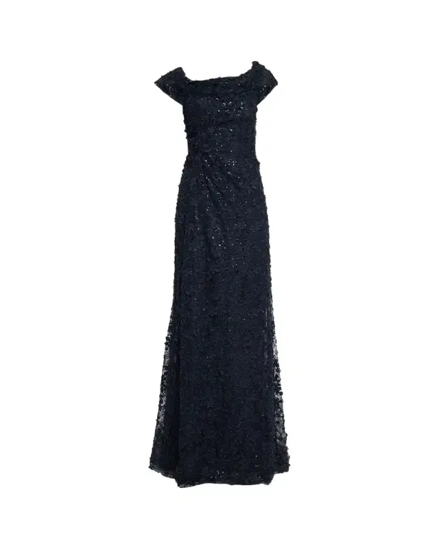 Rickie Freeman for Teri Jon Asymmetric Sequin Lace Gown