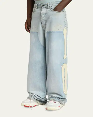 Amiri Men's Light-Wash Denim Carpenter Jeans with Bone Appliques | Thumbnail 4 Amiri Men's Light-Wash Denim Carpenter Jeans with Bone Appliques | Thumbnail 4