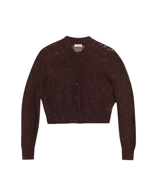 Brunello Cucinelli Glam-Knit Paillette Mesh Cardigan