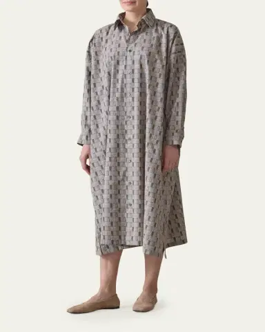 Eskandar Geometric-Print Cotton Midi Shirtdress | Thumbnail 2 Eskandar Geometric-Print Cotton Midi Shirtdress | Thumbnail 2