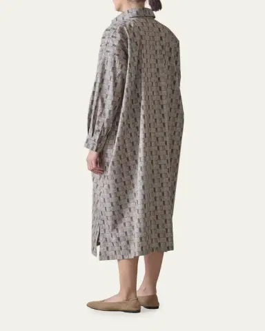 Eskandar Geometric-Print Cotton Midi Shirtdress | Thumbnail 3 Eskandar Geometric-Print Cotton Midi Shirtdress | Thumbnail 3