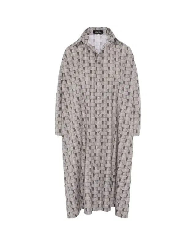 Eskandar Geometric-Print Cotton Midi Shirtdress