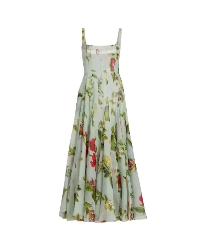 Oscar de la Renta Sleeveless Chine Hibiscus Silk Gazar Trumpet Gown