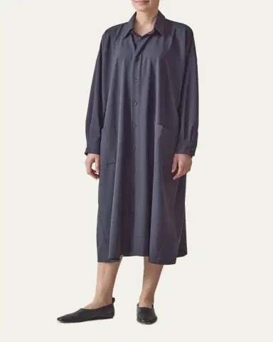 Eskandar Wool Stretch Angle-to-Front Side-Seam Shirtdress | Thumbnail 2