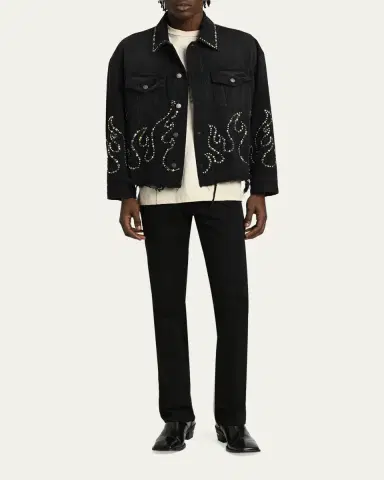 AMIRI Men's Oversized Studded Flame Black Denim Jacket | Thumbnail 2