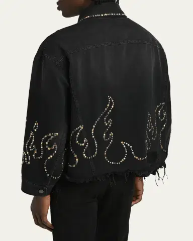 AMIRI Men's Oversized Studded Flame Black Denim Jacket | Thumbnail 3