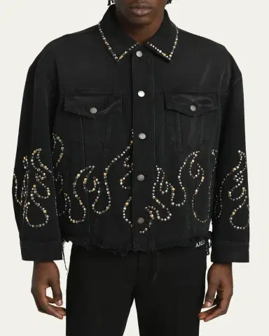 AMIRI Men's Oversized Studded Flame Black Denim Jacket | Thumbnail 4
