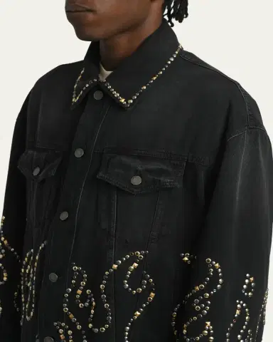 AMIRI Men's Oversized Studded Flame Black Denim Jacket | Thumbnail 5