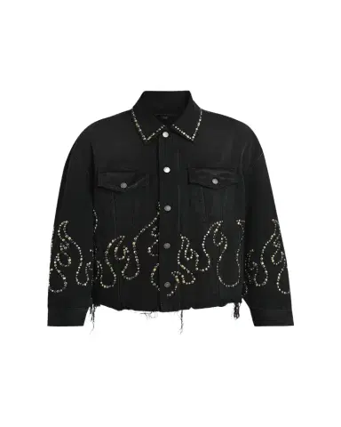 AMIRI Men's Oversized Studded Flame Black Denim Jacket | Thumbnail 1