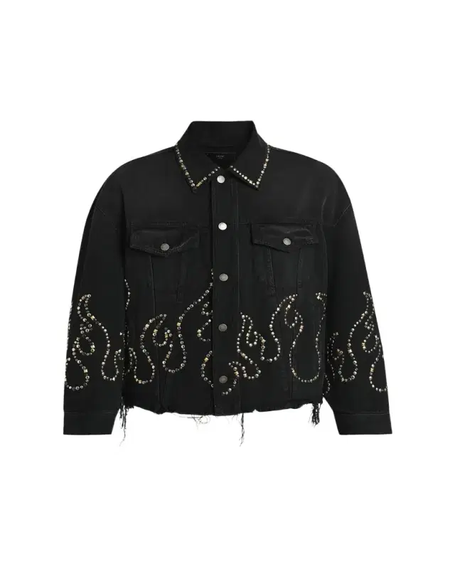 Amiri Men's Oversized Studded Flame Black Denim Jacket