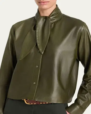 TWP Tie-Neck Leather Shirt | Thumbnail 4