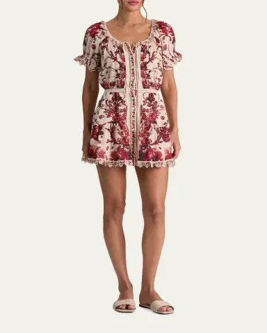 Alice + Olivia McLaine Embroidered Puff-Sleeve Mini Dress | Thumbnail 2 Alice + Olivia McLaine Embroidered Puff-Sleeve Mini Dress | Thumbnail 2