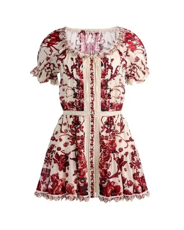 McLaine Embroidered Puff-Sleeve Mini Dress