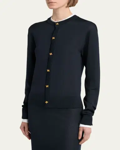 Bottega Veneta Silk Double Knit Crewneck Cardigan | Thumbnail 4 Bottega Veneta Silk Double Knit Crewneck Cardigan | Thumbnail 4