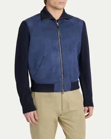 Tom Ford Men's Suede and Merino Wool Hybrid Full-Zip Blouson | Thumbnail 4 Tom Ford Men's Suede and Merino Wool Hybrid Full-Zip Blouson | Thumbnail 4