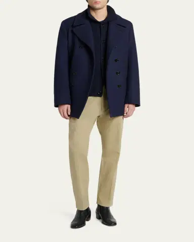 Tom Ford Men's Japanese Felt Double-Breasted Short Peacoat | Thumbnail 2