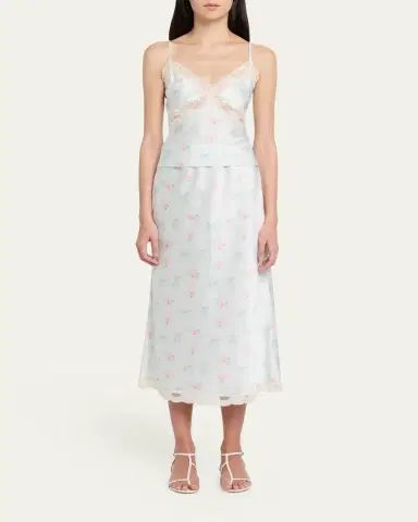 LoveShackFancy Castle Floral Satin Midi Skirt | Thumbnail 2