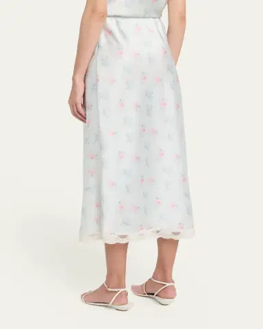 LoveShackFancy Castle Floral Satin Midi Skirt | Thumbnail 3