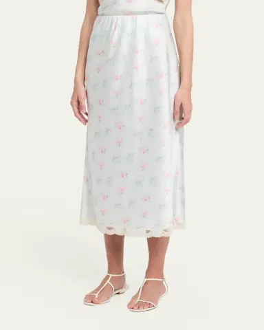 LoveShackFancy Castle Floral Satin Midi Skirt | Thumbnail 4