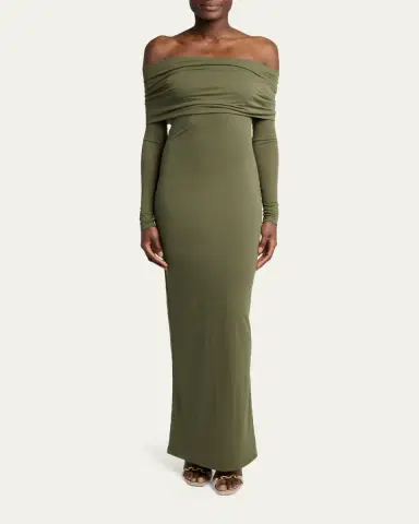 Balenciaga Off-The-Shoulder Transparent Jersey Maxi Dress | Thumbnail 2