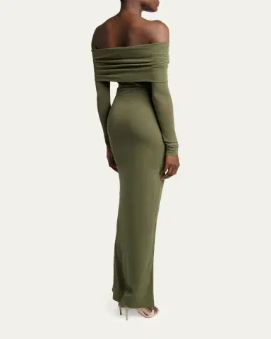 Balenciaga Off-The-Shoulder Transparent Jersey Maxi Dress | Thumbnail 3