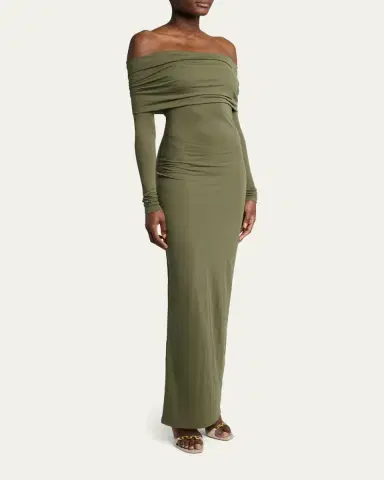 Balenciaga Off-The-Shoulder Transparent Jersey Maxi Dress | Thumbnail 4
