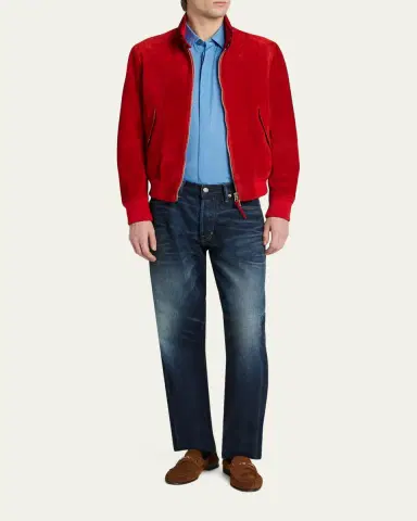 Tom Ford Men's Suede Stand Collar Full-Zip Blouson | Thumbnail 2