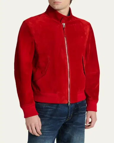 Tom Ford Men's Suede Stand Collar Full-Zip Blouson | Thumbnail 4