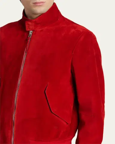 Tom Ford Men's Suede Stand Collar Full-Zip Blouson | Thumbnail 5