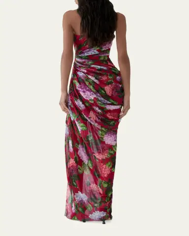 Carolina Herrera Strapless Floral Silk Chiffon Draped Slit Gown | Thumbnail 3