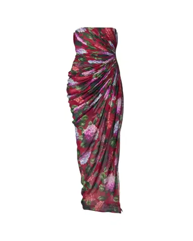 Carolina Herrera Strapless Floral Silk Chiffon Draped Slit Gown | Thumbnail 1