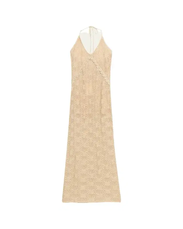 LoveShackFancy Vreya Metallic Crochet Halter Dress