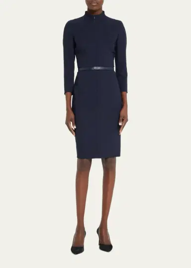 Akris Split-Neck Double-Face Wool Sheath Dress | Thumbnail 2 Akris Split-Neck Double-Face Wool Sheath Dress | Thumbnail 2