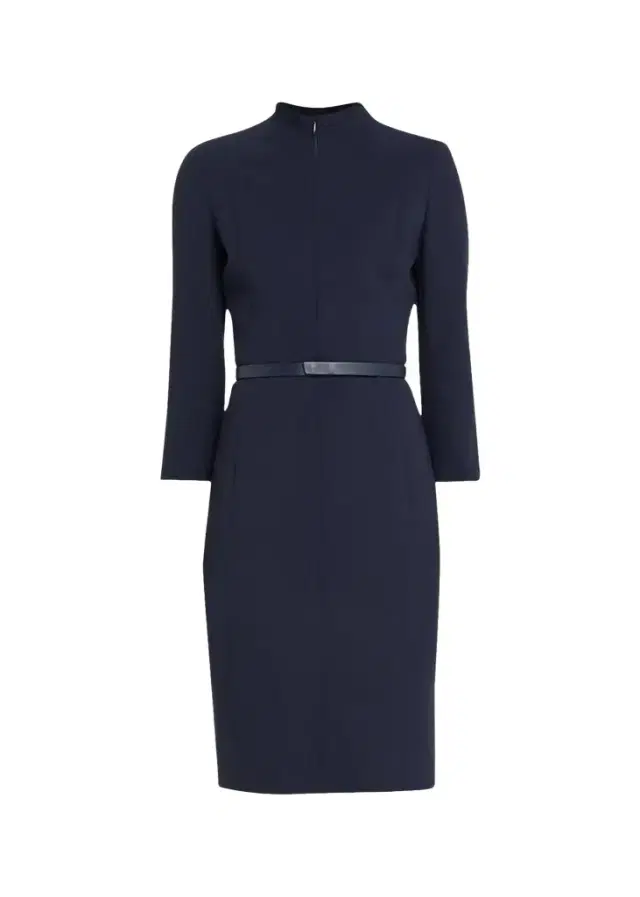 Split-Neck Double-Face Wool Sheath Dress
