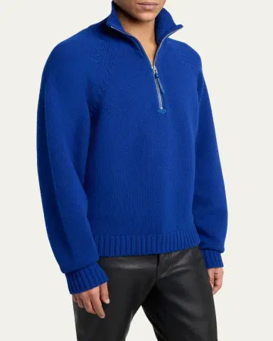 Tom Ford Men's Cashmere and Wool Raglan Sleeve Half-Zip Sweater | Thumbnail 4