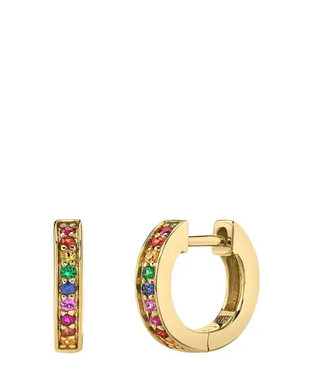 Sydney Evan 14k Gold Rainbow Sapphire Huggie Hoop Earrings