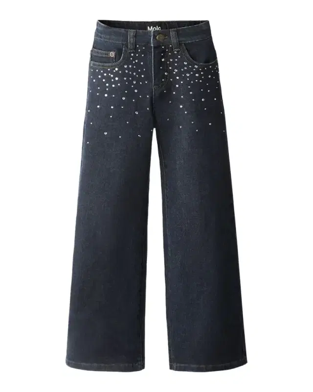Molo Girl 's Asta Rhinestone-Embellished Wide-Leg Denim Jeans, Size 3-7