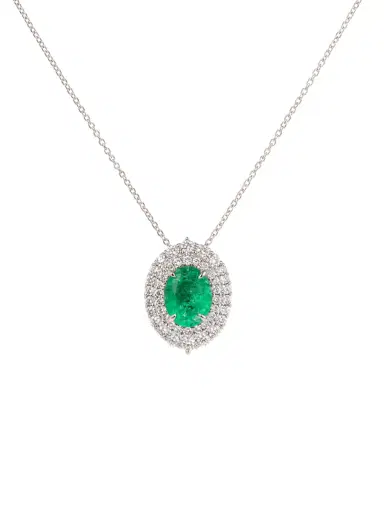 Wish Fine Jewelry 3.78ct Diamond Emerald 18K Gold Halo Pendant Necklace | Thumbnail 1
