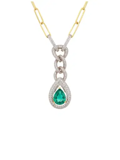 Wish Fine Jewelry 4.16ct Diamond Emerald 14K Gold Drop Chain Necklace | Thumbnail 2 Wish Fine Jewelry 4.16ct Diamond Emerald 14K Gold Drop Chain Necklace | Thumbnail 2