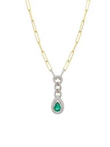 Wish Fine Jewelry 4.16ct Diamond Emerald 14K Gold Drop Chain Necklace | Thumbnail 1 Wish Fine Jewelry 4.16ct Diamond Emerald 14K Gold Drop Chain Necklace | Thumbnail 1