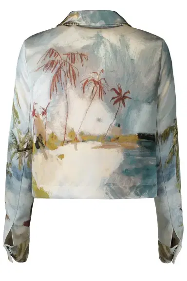 Oscar de la Renta Beach Print Single Breasted Jacket | Thumbnail 4