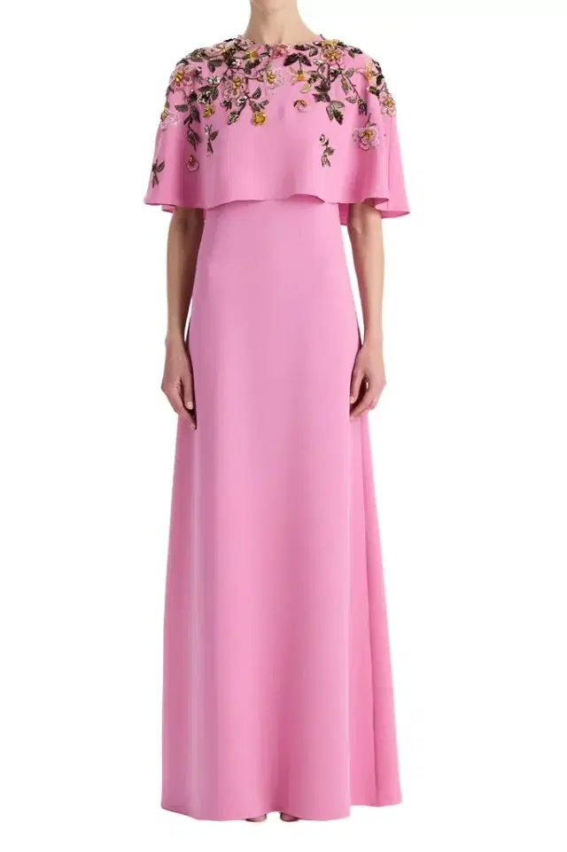 Oscar de la Renta Beaded Floral Caftan Gown