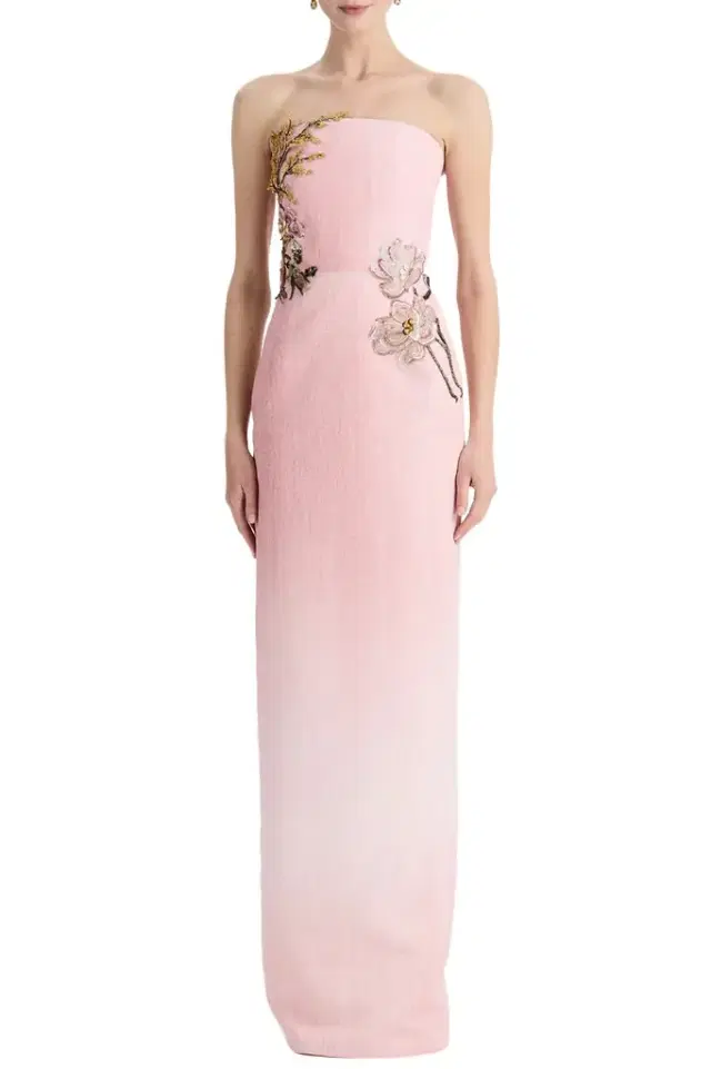 Oscar de la Renta Beaded Floral Strapless Gown