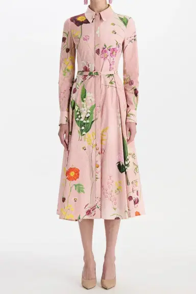 Oscar de la Renta Botanical Collar Button Shirt Dress | Thumbnail 2