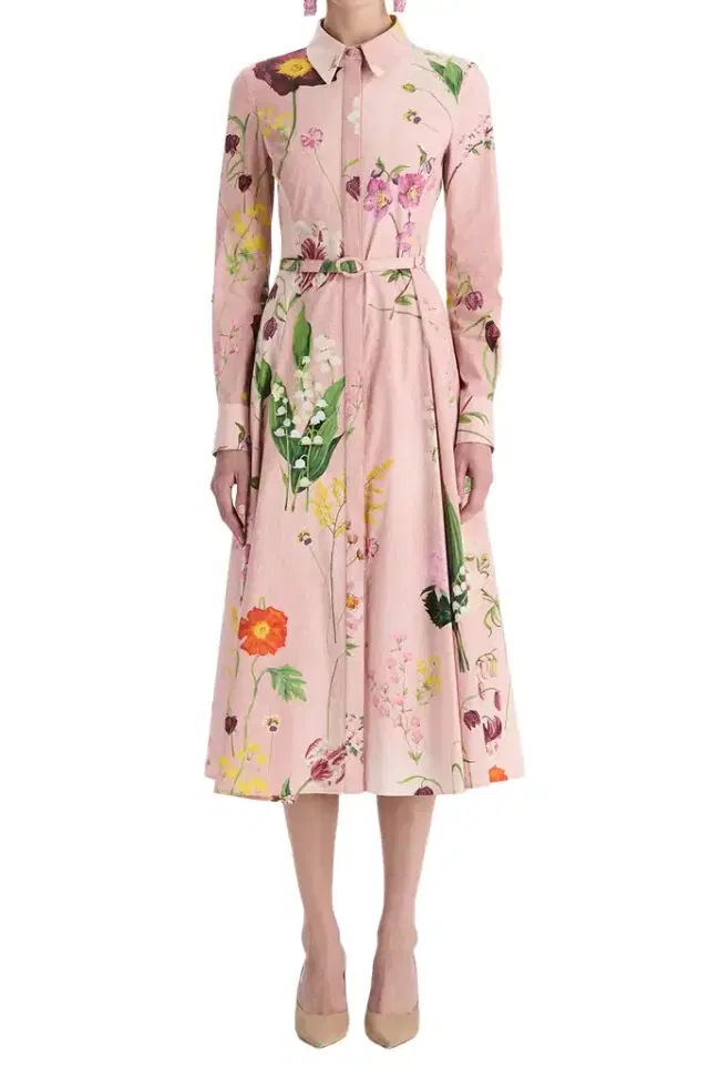 Oscar de la Renta Botanical Collar Button Shirt Dress